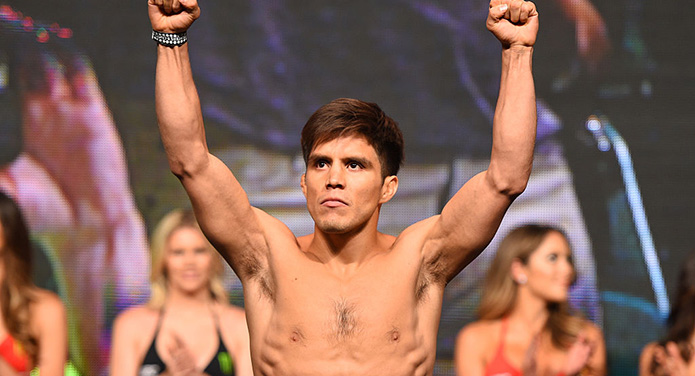 LAS VEGAS, NV - APRIL 20: Henry Cejudo steps on the scale during the UFC 197 weigh-in at the MGM Grand Garden Arena. (Photo by Josh Hedges/Zuffa LLC)
