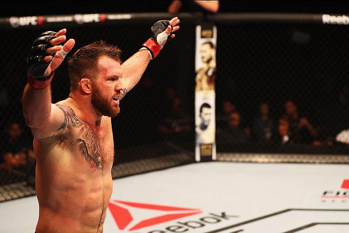 HAMBURG, GERMANY - SEPTEMBER 03: Ryan Bader of the USA celebrates his knockout victory over Ilir Latifi of Sweden in their Light Heavyweight Bout during the UFC Fight Night held at Barclaycard Arena. (Photo by Dean Mouhtaropoulos/Zuffa LLC)