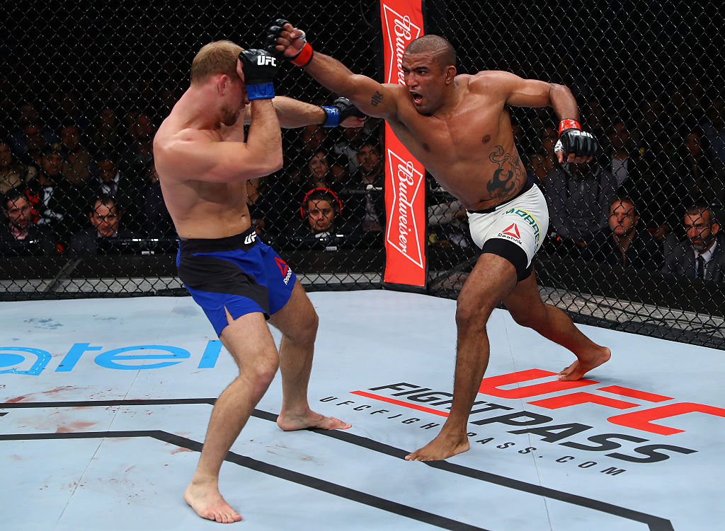 SAO PAULO, BRAZIL - NOVEMBER 19: Sergio Moraes of Brazil punches Zak Ottow of United States during their welterweight bout at the UFC Fight Night Bader v Minotouro at Ibirapuera Gymnasium on November 19, 2016 in Sao Paulo, Brazil. (Photo by Buda Mendes/Zuffa LLC)