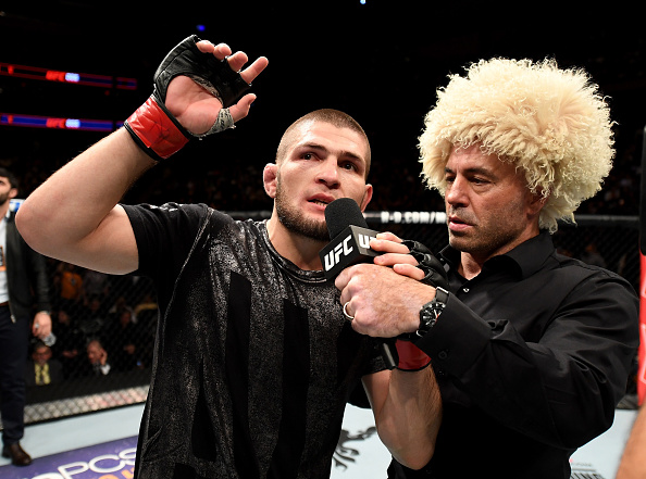 NEW YORK, NY - NOV. 12: Khabib Nurmagomedov of Russia is awarded victory by KO over Michael Johnson of the United States in their lightweight bout during the UFC 205 event at Madison Square Garden. (Photo by Jeff Bottari/Zuffa LLC)