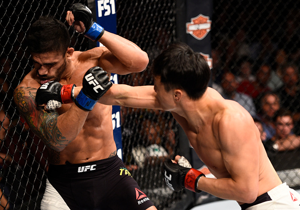 Dooho Choi punches <a href='../fighter/Thiago-Tavares'>Thiago Tavares</a> during their bout this past July“ align=“right“/> Thiago Tavares all recipients of Choi’s power. And the scary part is that he’s made it look easy.</p><p>“Everyone has a strategy and training,” he explains. “But there is no one in the Octagon that reproduces it perfectly. I think, imagine, and train – and show it perfectly in the Octagon. So it looks easy. But in fact, there was no easy fight.”</p><p>And it won’t get any easier with the veteran Swanson, who may very well have the best boxing in the featherweight division. Choi knows what he’s up against, but his confidence is unwavering.</p><p>“Cub Swanson will be the toughest fighter I’ve ever faced,” he said. “I wonder if he will be tough fighting me.”</p><p>The kids today call that swagger, and when you mix it in with fight-stopping power and a baby face that belies his 25 years of age, it’s no wonder that Choi has gone from virtual unknown to cult hero in the space of two years. He’s not done packing his bandwagon full of fans yet, though.</p><p>“I am going to learn to speak English,” the South Korea native laughs. “After this fight, there will be more fans.”</p><p>Suffice to say that Choi is not your typical 25-year-old. Not many can compete at this level of the sport at that age and still keep everything else in line along the way. Choi is doing it though…with style.</p><p>“I am 25 years old, but I am a different 25-year-old,” he said. “I think I think differently than others. I will make my goals realistic. I will show it to my fans and everyone else.”</p><p>What may be the most impressive aspect of his success in the UFC is that unlike many fighters from other countries who struggle with the long trips to the United States to fight or dealing with the bright lights and the Octagon, Choi has shown no signs of cracking under the pressure to be someone special in the biggest promotion in the world.</p><p>“I do not think I am good at adjusting to the time difference or adapting to the local scene,” he admits. “But there is no difference whether I’m fighting in Korea or here; there is me and my opponent in the Octagon. I am just fighting them. Fighting on the road is never comfortable, but the fighting is the same no matter where you are fighting.”</p><p>Maybe that’s the attitude a fighter has to have, but Saturday night will be unlike anything he’s experienced before, both in opponent and potential impact on his career. The featherweight division has been at the top of the headline stack throughout 2016, and the last major word about it will likely come from Holloway and Pettis. Unless Mr. Choi has his way. In that case, ready for the invasion of “The Korean Superboy” in 2017.</p><p>“No matter how the featherweight division is going, what I have to do does not change,” he said. “I have to fight until I become a featherweight champion. I want to fight for the title in 2017, and I will. I will do it for me and my fans.”</p></div></div><footer><div class=