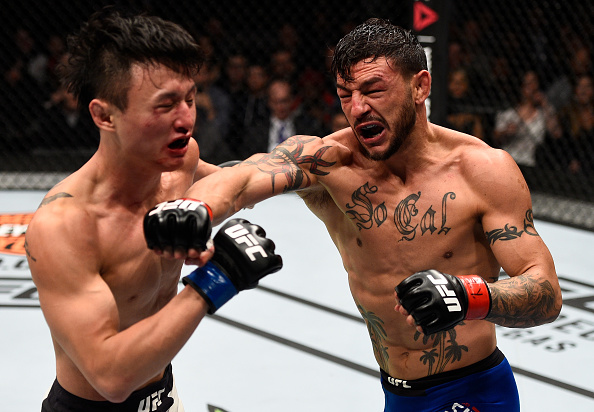 <a href='../fighter/Cub-Swanson'>Cub Swanson</a> punches <a href='../fighter/Dooho-Choi'>Dooho Choi</a> during their UFC 206 bout, which has earned reviews as potentially the Fight of the Year for 2016″ align=“center“/><br />A great fight is a perfect storm. Put two fighters together and you never know what you’ll get, but when both have the intention of making a statement against each other and the styles mesh, it becomes something more than just an athletic competition. When that happens, there’s nothing better in all of sports. Here are the best of 2016.<p><strong>1. Cub Swanson-Dooho Choi</strong><br />When the featherweight bout between Cub Swanson and Dooho Choi was announced, every fight fan worth his or her salt expected an epic battle that would steal the show at UFC 206 in Toronto. But did anyone really expect the fight to be this good? Well, it was, with Swanson silencing any critics that made him the underdog and Choi proving that despite his status as a knockout artist, he was no frontrunner. In 15 minutes of high-level and fast-paced action, this was the best of mixed martial arts on display for the world to see.</p></div><div readability=