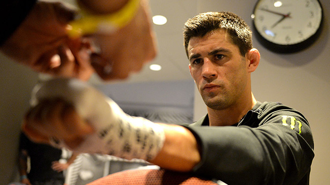 INGLEWOOD, CA - JUNE 04: Dominick Cruz prepares before his fight against Urijah Faber during the UFC 199 event at The Forum. (Photo by Brandon Magnus/Zuffa LLC)