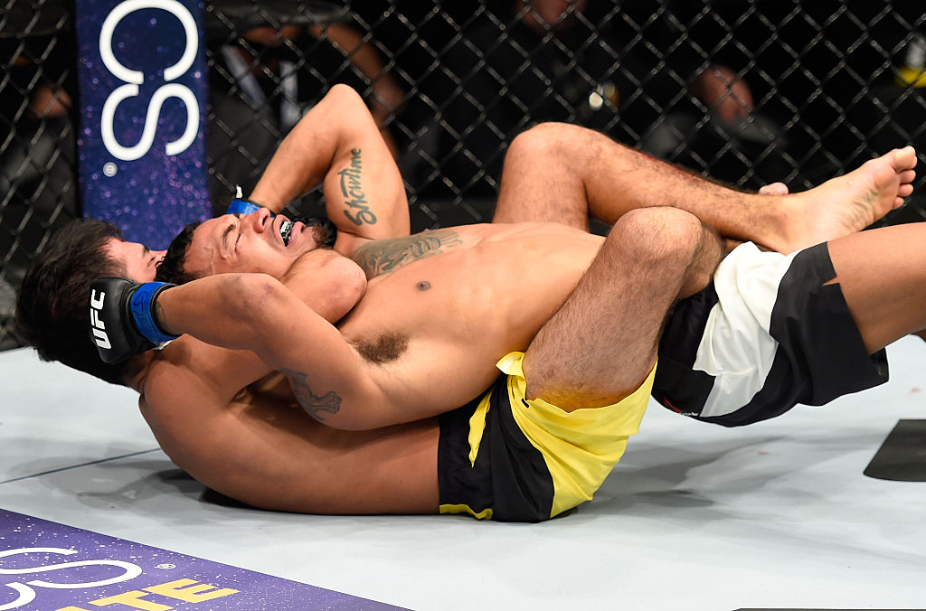 DENVER, CO - JANUARY 28: Alexandre Pantoja of Brazil (bottom) attempts to submit Eric Shelton in their flyweight bout during the UFC Fight Night event at the Pepsi Center on January 28, 2017 in Denver, Colorado. (Photo by Josh Hedges/Zuffa LLC)