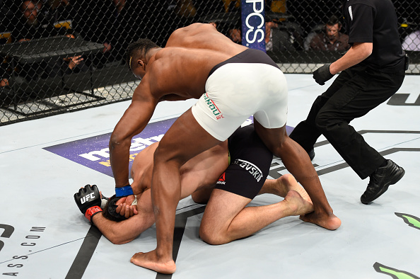 Ngannou finishes <a href='../fighter/Andrei-Arlovski'>Andrei Arlovski</a> in the first round of their heavyweight bout at Fight Night Denver“ align=“center“/><br /><strong>NGANNOU vs. ARLOVSKI</strong><p>Five UFC fights, five wins, five finishes. That’s the slate thus far for Cameroon’s <a href=