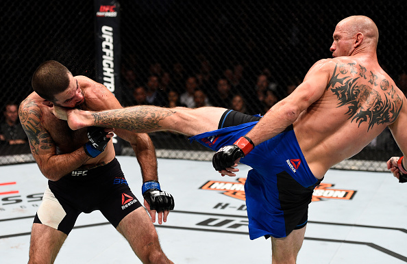 Cerrone kicks Matt Brown during their welterweight bout at UFC 206