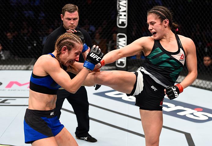 Alexa Grasso kicks Heather Jo Clark during her UFC debut at Fight Night Mexico City