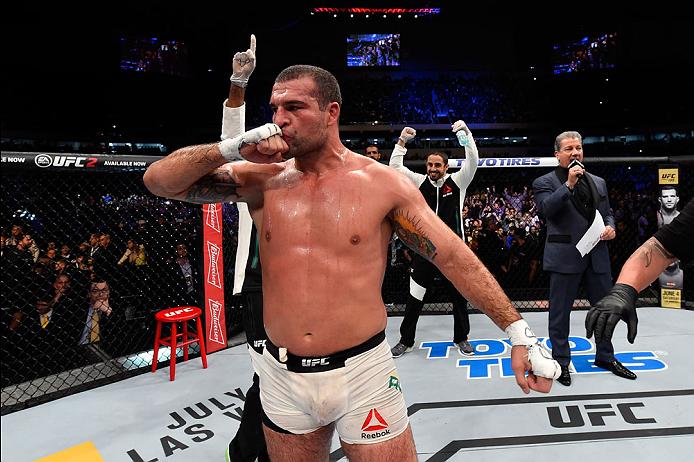 Shogun reacts after earning a victory over Corey Anderson at UFC 198