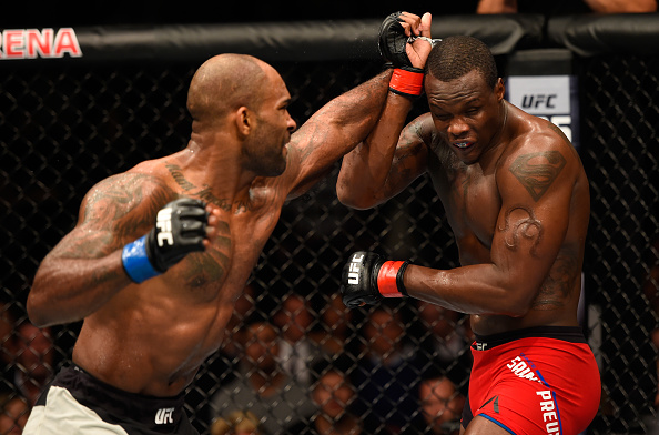 Jimi Manuwa punches <a href='../fighter/Ovince-St-Preux'>Ovince Saint Preux</a> during their light heavyweight bout at UFC 204″ align=“right“/> grappler. Of course, both fighters have excelled past those two stereotypes, but in this matchup it really might come down to Manuwa’s striking against Anderson’s takedowns.</p><p>Manuwa is a vicious knockout puncher with power in both hands and the ability to open up a barrage of strikes to put any opponent away. In the past, Manuwa has struggled against other high-level strikers who didn’t engage in a brutal exchange of fisticuffs and instead forced him to fight with a more technical attack. Manuwa has largely rectified those mistakes in recent months and he’s looked like a new fighter lately. That being said, Manuwa has to know that trapping Anderson with his back against the cage while unloading with a fast series of punches will be his easiest path to victory.</p><p>As for Anderson, he has actually shown solid boxing in many of his past fights, but his wrestling and ground work will be key for him this Saturday in England. With a raucous crowd against him, Anderson can quiet everybody in the arena while simultaneously taking Manuwa out of his game by planting him on the mat early and often. Anderson averages just under five takedowns per 15 minutes in the Octagon with nearly 53 percent accuracy. Of course, Anderson needs to use his striking to set up his takedowns, but the quicker he can get Manuwa to the mat, the better chance he has to win this fight.</p><p>That being said, Manuwa just needs to show off some patience with his striking and wait for Anderson to make a single mistake before he can unleash a barrage of punches to bring this one to an end. The longer the fight goes, the more it probably favors Anderson with his wrestling, but those first two rounds will be ultra dangerous for him against a striker like Manuwa. As long as Manuwa can stop an early takedown or two from Anderson, he can then begin to counter with vicious combinations until he finds a home for his strikes to put a stop to the fight.</p><p><em>Prediction: Jimi Manuwa by TKO, Round 2</em></p><p><strong>Gunnar Nelson vs. Alan Jouban</strong></p><p>Another striker versus grappler match takes place in the co-main event, as Brazilian jiu-jitsu black belt and multi-time grappling champion Gunnar Nelson takes on Alan Jouban, whose name has become synonymous with ultra exciting fights in the UFC.</p><p>Nelson has faced some adversity during his UFC career thanks to a pair of losses to <a href=