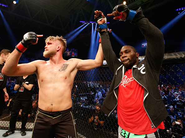 Alexander Gustafsson and Anthony Johnson pose together after their bout at Fight Night Stockholm in 2015