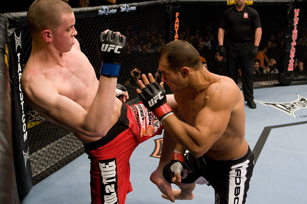 LONDON, ENGLAND - FEBRUARY 21: Junior dos Santos (black shorts) def. Stefan Struve (red shorts) - TKO - :54 round 1 during UFC 95 at 02 Arena on February 21, 2009 in London, England. (Photo by Josh Hedges/Zuffa LLC)