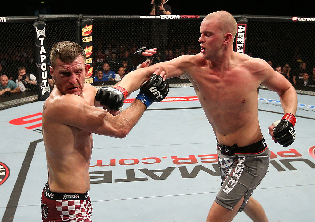 NOTTINGHAM, ENGLAND - SEPTEMBER 29: (R-L) Strefan Struve punches Stipe Miocic during their heavyweight fight at the UFC on Fuel TV event at Capital FM Arena on September 29, 2012 in Nottingham, England. (Photo by Josh Hedges/Zuffa LLC)
