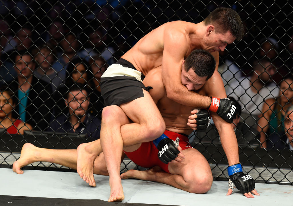 DALLAS, TX - MAY 13: (L-R) Demian Maia attempts to submit Jorge Masvidal in their welterweight fight during the UFC 211 event at the American Airlines Center on May 13, 2017 in Dallas, Texas. (Photo by Josh Hedges/Zuffa LLC)