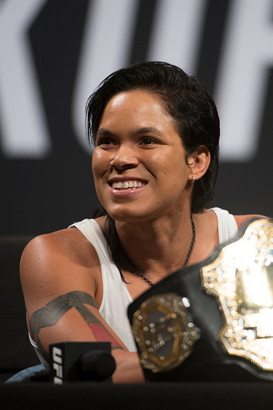 Amanda Nunes speaks to the media during the UFC Summer Kickoff Press Conference at the American Airlines Center on May 12, 2017 in Dallas, Texas. (Photo by Cooper Neill/Zuffa LLC/Zuffa LLC) 