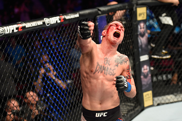 Darren Elkins celebrates after his victory over Mirsad Bektic at UFC 209