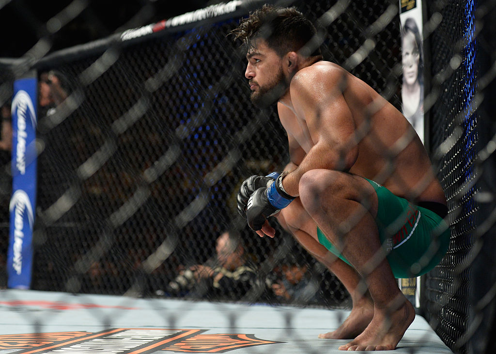 TORONTO, CANADA - DECEMBER 10: Kelvin Gastelum waits to begin the second round while facing <a href='../fighter/Tim-Kennedy'>Tim Kennedy</a> in their middleweight bout during the UFC 206 event inside the Air Canada Centre on December 10, 2016 in Toronto, Ontario, Canada. (Photo by Brandon Magnus/Zuffa LLC)“ align=“left“/>He followed a winning effort over former champ <a href=