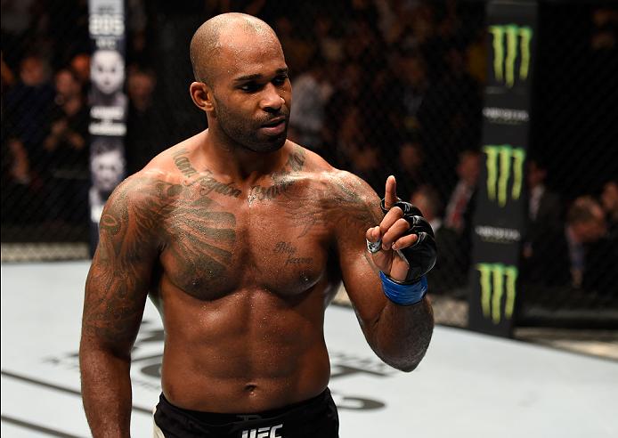 Jimi Manuwa celebrates after finishing Ovince Saint Preux at UFC 204