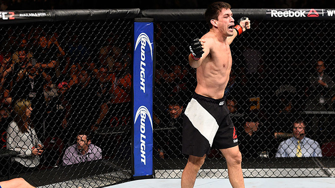 VANCOUVER, BC - AUGUST 27: (R-L) Demian Maia of Brazil celebrates his submission victory over Carlos Condit of the United States in their welterweight bout during the UFC Fight Night event at Rogers Arena on August 27, 2016 in Vancouver, British Columbia, Canada. (Photo by Jeff Bottari/Zuffa LLC)