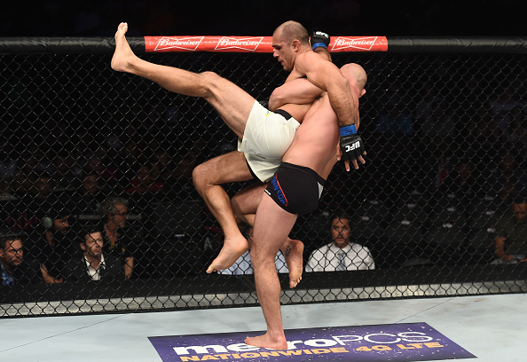 LAS VEGAS, NV - JULY 07: (R-L) Jordan Johnson attempts to take down Marcel Fortuna of Brazil in their light heavyweight bout during The Ultimate Fighter Finale at T-Mobile Arena on July 7, 2017 in Las Vegas, Nevada. (Photo by Brandon Magnus/Zuffa LLC/Zuffa LLC via Getty Images)