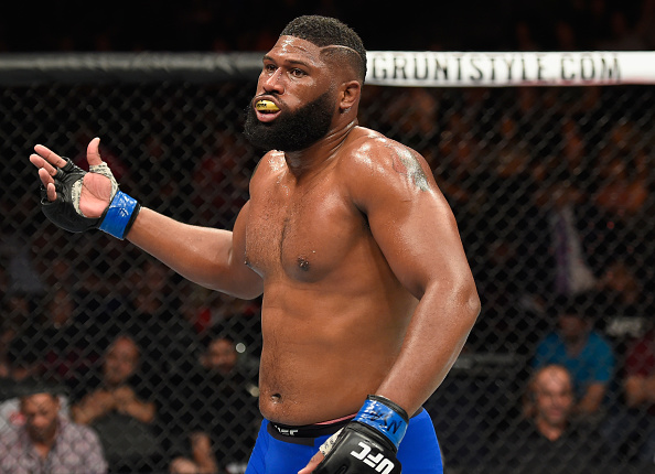 LAS VEGAS, NV - JULY 08: Curtis Blaydes celebrates his victory over Daniel Omielanczuk of Poland in their heavyweight bout during the UFC 213 event at T-Mobile Arena on July 8, 2017 in Las Vegas, Nevada. (Photo by Josh Hedges/Zuffa LLC/Zuffa LLC via Getty Images)