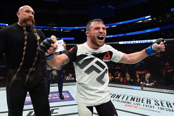 ANAHEIM, CA - JULY 29: Jarred Brooks reacts after defeating Eric Shelton in their bantamweight bout during the UFC 214 event at Honda Center on July 29, 2017 in Anaheim, California. (Photo by Josh Hedges/Zuffa LLC/Zuffa LLC via Getty Images)