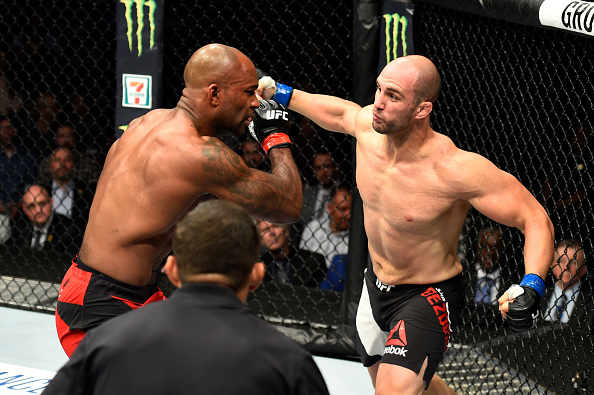 ANAHEIM, CA - JULY 29: Volkan Oezdemir of Switzerland punches Jimi Manuwa in their light heavyweight bout during the UFC 214 event at Honda Center on July 29, 2017 in Anaheim, California. (Photo by Josh Hedges/Zuffa LLC/Zuffa LLC via Getty Images)