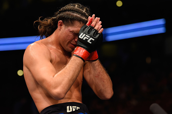 ANAHEIM, CA - JULY 29: Brian Ortega reacts after defeating Renato Moicano of Brazil in their featherweight bout during the UFC 214 event at Honda Center on July 29, 2017 in Anaheim, California. (Photo by Josh Hedges/Zuffa LLC/Zuffa LLC via Getty Images)