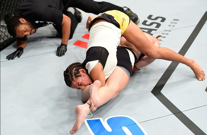 Valentina Shevchenko attempts to submit Julianna Pena during their bout at Fight Night Denver this past January.