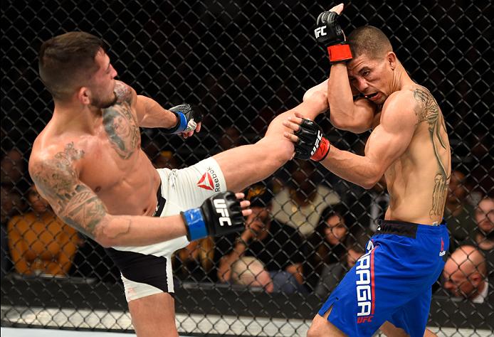 PHOENIX, AZ - JANUARY 15: (L-R) Sergio Pettis kicks <a href='../fighter/John-Moraga'>John Moraga</a> in their flyweight bout during the UFC Fight Night event inside Talking Stick Resort Arena on January 15, 2017 in Phoenix, Arizona. (Photo by Jeff Bottari/Zuffa LLC)“ align=“right“/></p><p>“Everything happens for a reason,” he said. “I’ve got a new objective and the main event in Mexico City, so I think it was a blessing in disguise. I think this fight is gonna bring me out of my shell and I’ve gotta go against a kid around my age who’s as hungry as I am, so I think we’re gonna bring the best out of each other.”</p><p>At 23, Pettis and Moreno are two of the youngest contenders in the sport, and two of the most talented. After they battle it out for a possible 25 minutes this weekend, we are likely to see someone that will challenge the winner of September’s title fight between longtime champion Johnson and challenger <a href=