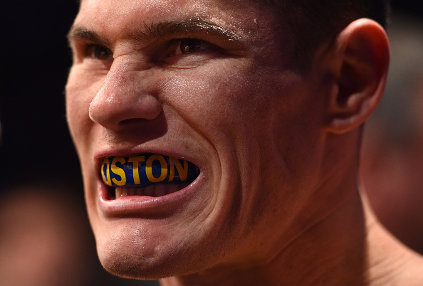 Charles Rosa reacts before a featherweight fight against Sean Soriano during the UFC Fight Night event at the TD Garden on January 18, 2015 in Boston, MA. (Photo by Jeff Bottari/Zuffa LLC)