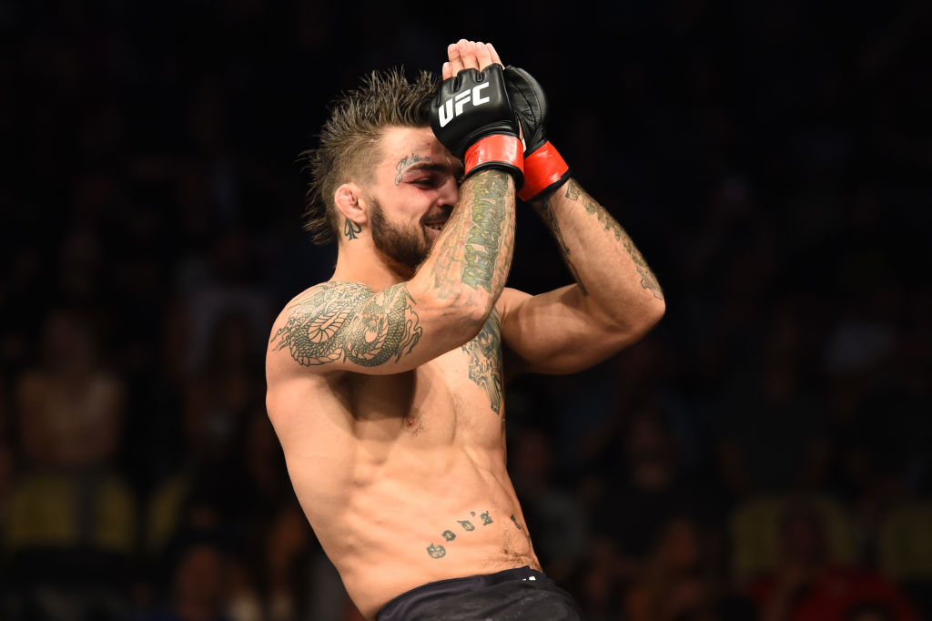 Mike Perry celebrates after defeating Alex Reyes in their welterweight bout during the UFC Fight Night event inside the PPG Paints Arena on September 16, 2017 in Pittsburgh, Pennsylvania. (Photo by Josh Hedges/Zuffa LLC)