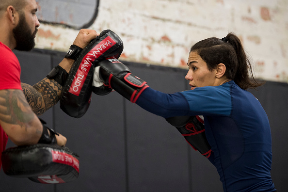 Jessica Andrade holds an open workout for the fans and media at Mohler MMA - Brazilian Jiu-Jitsu & Boxing on May 11, 2017 in Dallas, Texas. (Photo by Cooper Neill/Zuffa LLC)