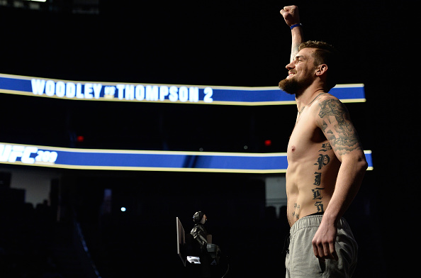 LAS VEGAS, NV - MARCH 03: Daniel Spitz poses on the scale during the UFC 209 weigh-in at T-Mobile arena on March 3, 2017 in Las Vegas, Nevada. (Photo by Brandon Magnus/Zuffa LLC)