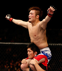 Gomi reacts after the conclusion of the third round of his lightweight bout against Mac Danzig at the UFC Macao event inside CotaiArena on Nov 10, 2012 in Macau, Macau. (Photo by Josh Hedges/Zuffa LLC)