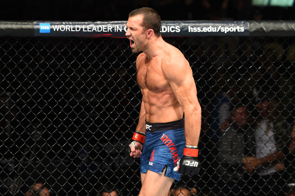 Luke Rockhold celebrates after defeating David Branch in their middleweight bout during the UFC Fight Night event inside the PPG Paints Arena on September 16, 2017 in Pittsburgh, Pennsylvania. (Photo by Josh Hedges/Zuffa LLC)