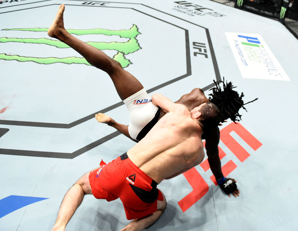 ROTTERDAM, NETHERLANDS - SEPTEMBER 02: (L-R) Rustam Khabilov of Russia takes down Desmond Green in their lightweight bout during the UFC Fight Night event at the Rotterdam Ahoy on September 2, 2017 in Rotterdam, Netherlands. (Photo by Josh Hedges/Zuffa LLC)