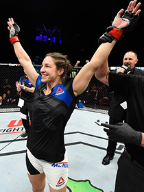 HALIFAX, NS - FEBRUARY 19: Sara McMann celebrates after defeating Gina Mazany in their women's bantamweight fight during the UFC Fight Night event inside the Scotiabank Centre on February 19, 2017 in Halifax, Nova Scotia, Canada. (Photo by Josh Hedges/Zuffa LLC/Zuffa LLC via Getty Images)