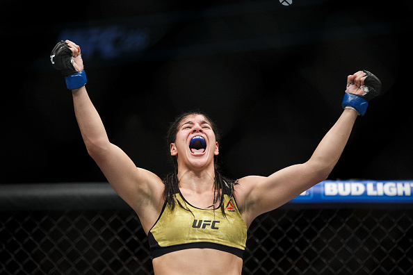 EDMONTON, AB - SEPTEMBER 09: Ketlen Vieira celebrates her victory against Sara McMann during UFC 215 at Rogers Place on September 9, 2017 in Edmonton, Canada. (Photo by Codie McLachlan/Getty Images)