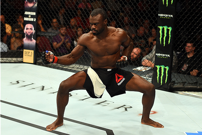 Uriah Hall of Jamaica celebrates after finishing Oluwale Bamgbose by TKO in their middleweight bout during the UFC Fight Night event at Bridgestone Arena on August 8, 2015 in Nashville, Tennessee. (Photo by Josh Hedges/Zuffa LLC)