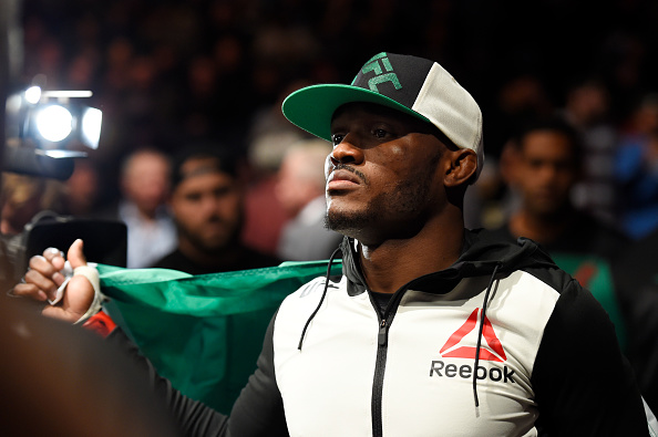 Kamaru Usman of Nigeria enters the Octagon prior to the fight against Sean Strickland in their welterweight bout during the UFC 210 event at KeyBank Center on April 8, 2017 in Buffalo, New York. (Photo by Josh Hedges/Zuffa LLC)