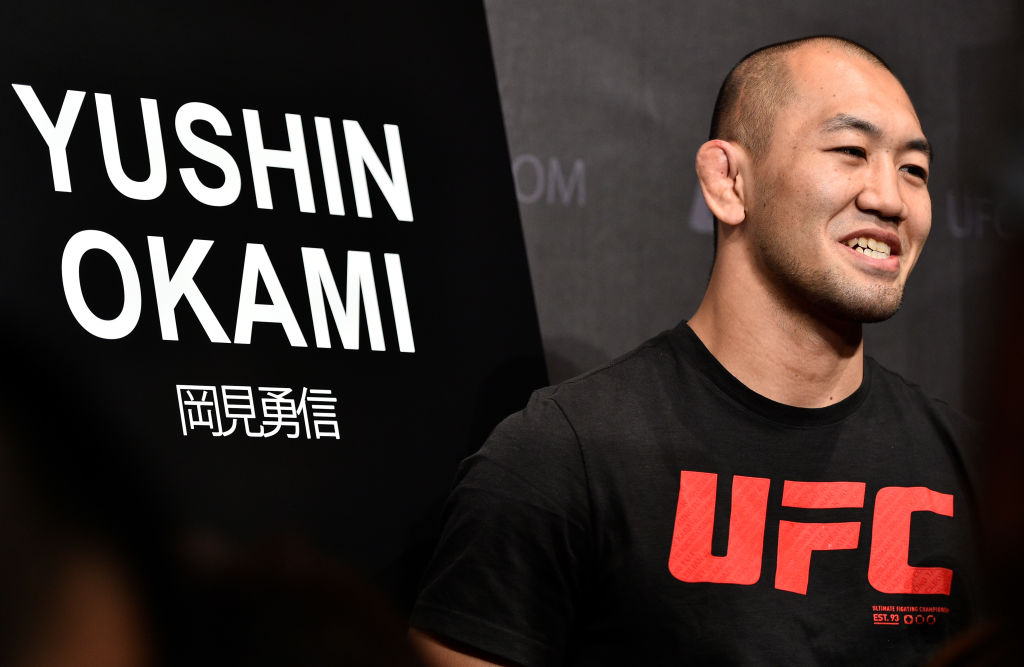 <a href='../fighter/Yushin-Okami'>Yushin Okami</a> of Japan interacts with the media during the UFC <a href='../event/Ultimate-Brazil'>Ultimate </a>Media Day at the Park Hyatt on September 20, 2017 in Tokyo, Japan. (Photo by Jeff Bottari/Zuffa LLC)“ align=“center“/>This Friday, Yushin Okami returns to the Octagon for the first time since 2013 to battle <a href=