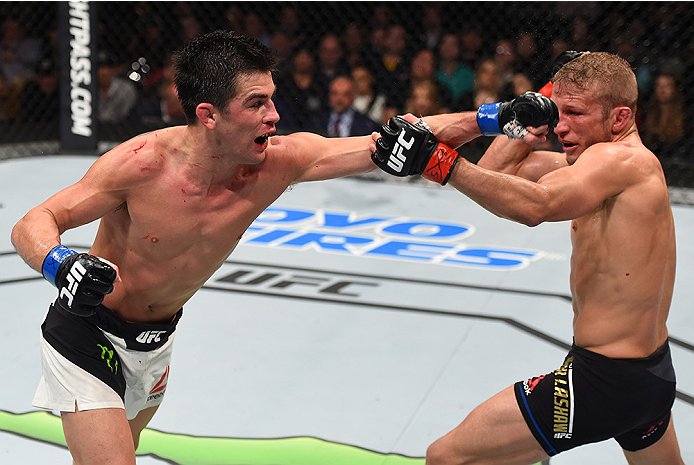 (L-R) Dominick Cruz punches TJ Dillashaw in their UFC bantamweight championship bout during the <a href='../event/UFC-Silva-vs-Irvin'>UFC Fight Night </a>event inside TD Garden on January 17, 2016 in Boston, Massachusetts. (Photo by Jeff Bottari/Zuffa LLC)“ align=“left“/>Given his history with the two and deep desire to return to the top of the bantamweight division, you can be sure that Cruz will be paying close attention to the action at Madison Square Garden.</p><p>Although he has a tough assignment on his hands a month later in Las Vegas at UFC 219, the former champion is quick to admit that he has his eyes on the gold and is eager to get a chance to win back “his belt.”</p><p>And while he’d prefer to do so against Garbrandt, he has no qualms about facing Dillashaw for a second time either.</p><p>“What I’m interested in is my belt. What I’m interested in is a rematch to get my belt,” said Cruz. “If it’s Cody, cool – I can get my loss back and get my belt. If it’s TJ, great, because that gives TJ a chance to get his loss back.</p><p>“Right now, we’ve got a good thing with the three of us to where we can all gain something from each other because you need good opponents in order to have great fights and in order to create great champions. It’s just how it is; it’s a system.</p><p>“We all need each other in some sick way at the same time as we all want to hurt each other.”</p></div><footer><div class=