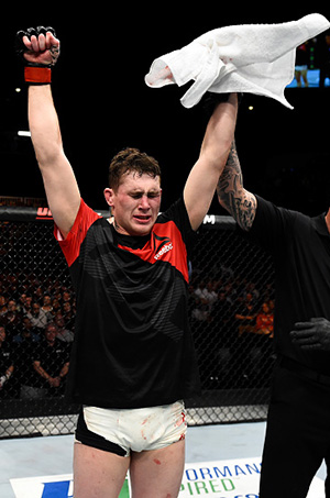 Darren Till of England celebrates after defeating Bojan Velickovic of Serbia in their welterweight bout during the <a href='../event/UFC-Silva-vs-Irvin'>UFC Fight Night </a>event at the Rotterdam Ahoy on September 2, 2017 in Rotterdam, Netherlands. (Photo by Josh Hedges/Zuffa LLC)“ align=“right“/>“At the end of the day, not just in fighting, but in life, no road worth going down is ever gonna be easy,” he said. “It’s a long path, and it’s hard and there’s sacrifices to be made, and there are setbacks and you can never think that you’re just gonna jump in the UFC and just get a shot or get a top ten fighter or get a guy like Cerrone. You’ve got to work hard, you’ve gotta believe in yourself and you’ve got to beat people to get there. Basically, that’s what I’ve done. I’m unbeaten and people can say anything they want about me, but if you put anyone in front of me – it can be a welterweight, it can be a middleweight, a light heavyweight, I don’t care. I’ll go in there and I’ll beat them. So talk about my record all you want, but every time I go in that Octagon, I am very, very confident that I will beat anyone put in front of me. And that is a true belief I have in myself.”</p><p>He’s not kidding either. You can hear the doubt in some fighters’ boasts. Not in Till’s.</p><p>“I fight guys and I can just see already that they’re not on my level,” he said. “I don’t know where it comes from. I just don’t know. But I do know that I truly believe in my potential and myself a hundred percent. I believe now that you can put me in front of the heavyweight champion and I will go in there believing I can beat him. And you can’t buy that. People can knock me for it, and people try to knock <a href=