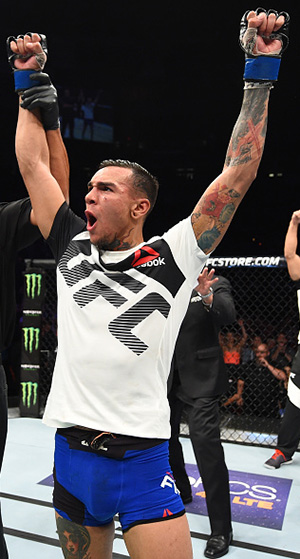 Andre Fili celebrates after defeating Hacran Dias of Brazil in their featherweight bout during the <a href='../event/UFC-Silva-vs-Irvin'>UFC Fight Night </a>event at the Moda Center on October 1, 2016 in Portland, Oregon. (Photo by Josh Hedges/Zuffa LLC)“ align=“right“/>“I’ve changed around some things and gone back to some things along the way, and I’m excited for that,” he said. “I’m resigned to the fact that this sport is mostly chaos and you’ve got to take it as it comes. And I thrive in that chaos. So instead of trying to find some order or some pattern to make sense of it, I’m just going to flow with how chaotic everything is and just enjoy it. That’s what I used to do and that’s what I’m going to get back to doing.”</p><p>And along the way, he’s got plenty of good friends and mentors from his Team Alpha Male squad to help him. They’ve seen it all – the good, the bad and the ugly – in this sport, and being around them has helped Fili keep everything in perspective.</p><p>“It’s invaluable to have those guys around me,” he said. “They’re like family to me, but they’re also tested veterans of the sport. And something about our team that you don’t find everywhere else is that none of them are ‘Yes’ men. They’ll call me on my bulls**t, and I’ve got plenty of it. (Laughs) I’ve got all these bad habits and baggage from growing up and all this other bulls**t, like we all do, and they’ll call you on it. (Coach) Danny (Castillo) will be the first guy to tell me to get my head out of my ass.”</p><p>It all sounds like a plan for Fili, who will attempt to rebound from a July loss to <a href=