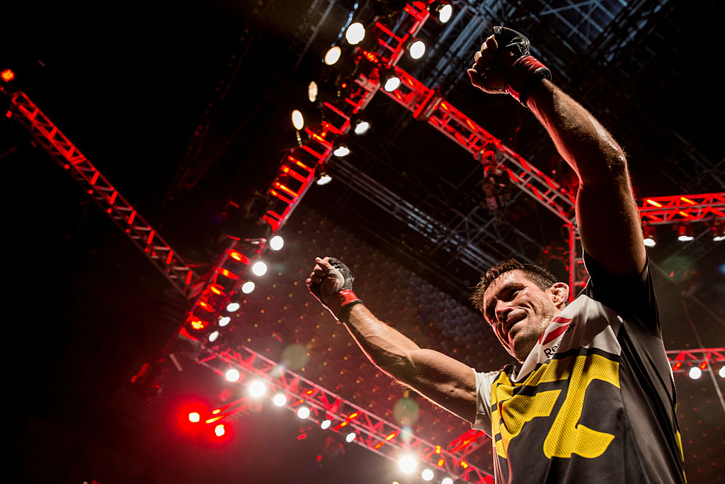 <a href='../fighter/Demian-Maia'>Demian Maia</a> of Brazil celebrates after defeating <a href='../fighter/Matt-Brown'>Matt Brown</a> of the United States in their welterweight bout during the UFC 198 at Arena da Baixada stadium on May 14, 2016 in Curitiba, Brazil. (Photo by Buda Mendes/Zuffa LLC)“ align=“center“/>On his way to Saturday’s co-main event in Sao Paulo, Brazil, <a href=