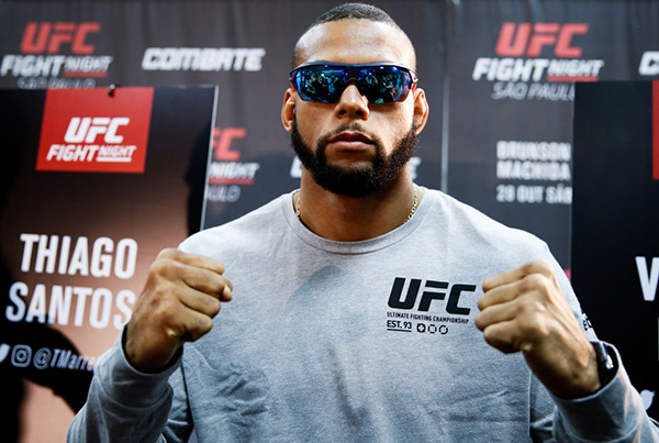 Contender <a href='../fighter/Thiago-Santos'>Thiago Santos</a> pose for a photo during the <a href='../event/Ultimate-Brazil'>Ultimate </a>Media Day at the Matsubara Hotel for the <a href='../event/UFC-Silva-vs-Irvin'>UFC Fight Night </a>Sao Paulo on October 26, 2017 in Sao Paulo, Brazil. (Photo by Alexandre Schneider/Zuffa LLC)“ align=“center“/>In the midst of the middleweight division’s resurgence, <a href=