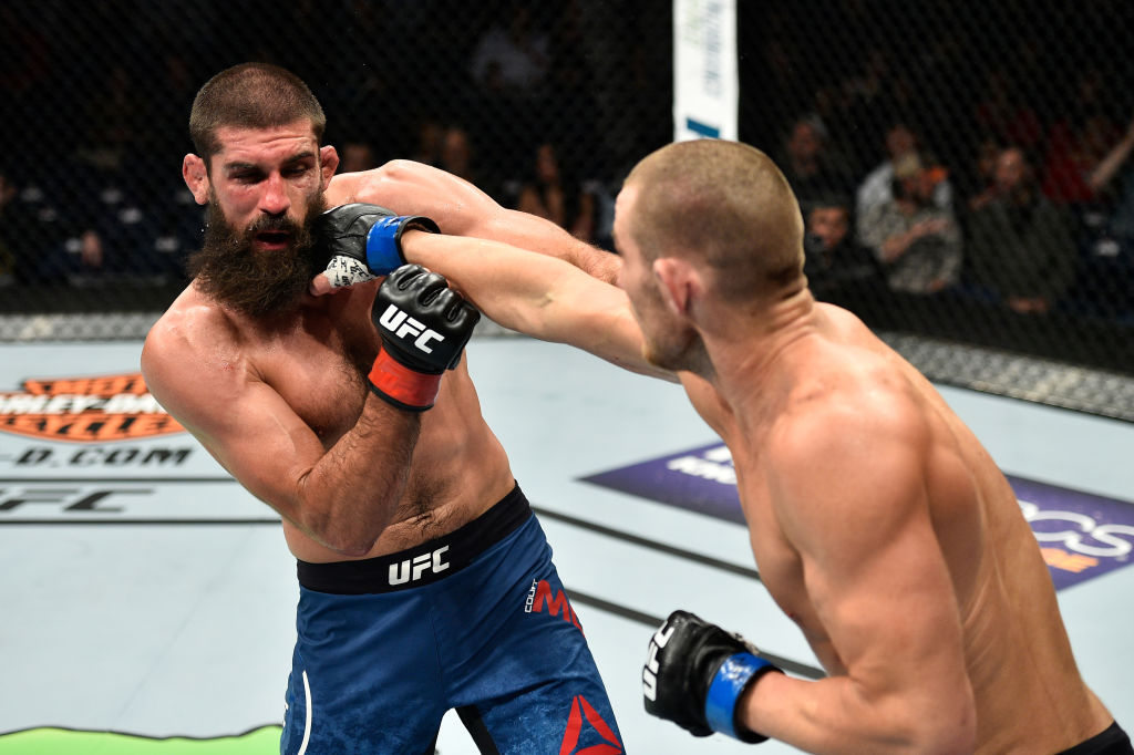 NORFOLK, VA - NOVEMBER 11: (R-L) Sean Strickland punches Court McGee in their welterweight bout during the UFC Fight Night event inside the Ted Constant Convention Center on November 11, 2017 in Norfolk, Virginia. (Photo by Brandon Magnus/Zuffa LLC)