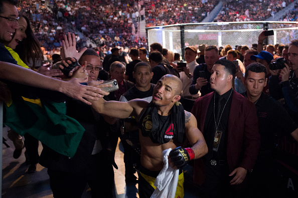 Jose Aldo celebrates after defeating Frankie Edgar during UFC 200 at T-Mobile Arena on July 9, 2016 in Las Vegas, Nevada. (Photo by Cooper Neill/Zuffa LLC)