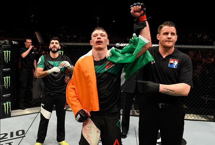 <a href='../fighter/joseph-duffy'>Joe Duffy</a> celebrates his victory over <a href='../fighter/Reza-Madadi'>Reza Madadi</a> in their lightweight fight in March of 2017″ align=“center“/><br />Like his future opponent <a href=
