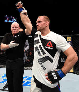 Zak Ottow celebrates after defeating Kiichi Kunimoto of Japan in their welterweight fight during the UFC Fight Night event at the Spark Arena on June 11, 2017 in Auckland, New Zealand. (Photo by Josh Hedges/Zuffa LLC)